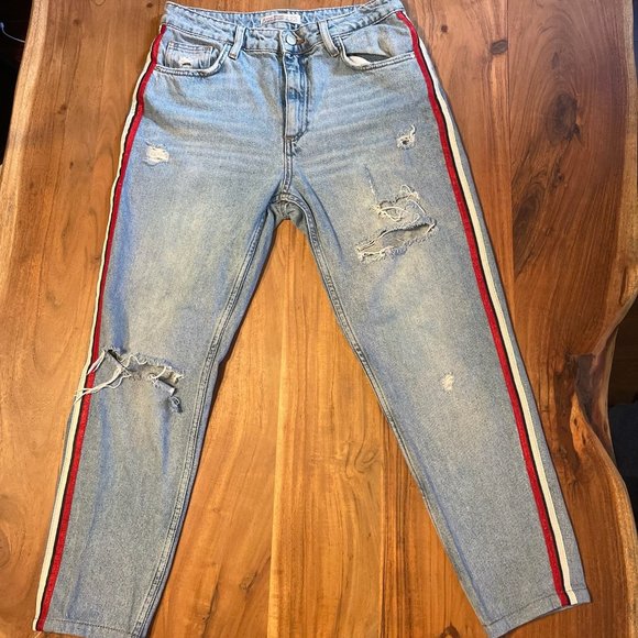 Top Shop Distressed Ripped Striped Jeans - Picture 1 of 9